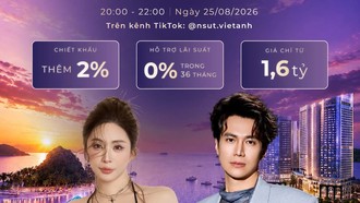 Con trai “Người phán xử” - diễn viên Việt Anh lần đầu xuất hiện công khai trên live bất động sản nghỉ dưỡng cùng bạn gái 