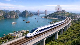 Tuyến đường sắt cao tốc sẽ là đòn bẩy siêu kết nối, kích hoạt tiềm năng khai thác du lịch, bất động sản nghỉ dưỡng và dịch vụ thương mại ở Vân Đồn. Ảnh: PTTH Quảng Ninh