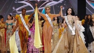 Hoa hậu Vanessa Pulgarín, cùng Á hậu 1 Faith Maria Porter và Á hậu 2 Nguyễn Hương Giang. Ảnh: MGI/Facebook