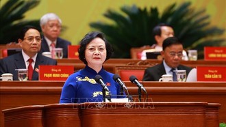 Đồng chí Phạm Thị Thanh Trà, Ủy viên Trung ương Đảng, Ủy viên Ban Thường vụ Đảng ủy Chính phủ, Phó Thủ tướng Chính phủ, tham luận về vấn đề: Xây dựng Chính phủ “Kiến tạo phát triển, liêm chính, hành động quyết liệt, phục vụ Nhân dân”. Ảnh: TTXVN