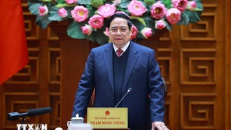 Thủ tướng Phạm Minh Chính, Trưởng Ban Chỉ đạo của Chính phủ về quản lý, điều hành kinh tế vĩ mô chủ trì Phiên họp lần thứ hai của Ban Chỉ đạo. Ảnh: Dương Giang/TTXVN