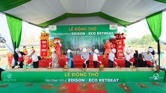 Lễ động thổ trường Phổ thông liên cấp Edison, quy mô 3.600 học sinh, tại đại đô thị Eco Retreat sáng 29/1