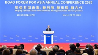 Ông Triệu Lạc Tế, Ủy viên trưởng Nhân đại toàn quốc Trung Quốc, phát biểu tại phiên họp toàn thể Hội nghị thường niên Diễn đàn Bác Ngao châu Á (BFA) năm 2026 ngày 26/3. 