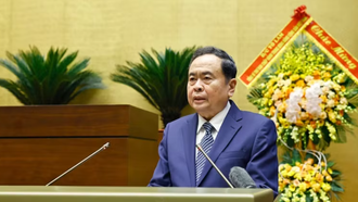 Chủ tịch Quốc hội Trần Thanh Mẫn, Chủ tịch Hội đồng Bầu cử quốc gia phát biểu tại Hội nghị toàn quốc tổng kết công tác bầu cử.