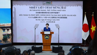 Thủ tướng Nhật Bản Takaichi Sanae phát biểu chính sách tại Đại học Quốc gia Hà Nội.