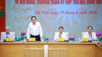 Thủ tướng Lê Minh Hưng và Chủ tịch Quốc hội Trần Thanh Mẫn đồng chủ trì Hội nghị Ban Thường vụ Đảng ủy Chính phủ và Ban Thường vụ Đảng ủy Quốc hội. 