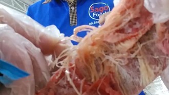 An Phước Thắng SG "hô biến" thịt hết hạn được phù phép thành thịt tươi để cung cấp cho trẻ em ăn. (Ảnh: Cắt từ clip Báo điện tử Dân Việt)