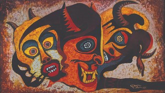 Một tác phẩm sơn mài của họa sĩ Phạm Quốc Ân tại triển lãm 'Thiêng-Cơtu"