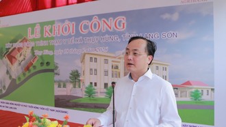 Đồng chí Tô Huy Vũ - Chủ tịch HĐTV Agribank phát biểu tại buổi lễ khởi công xây dựng Trạm Y tế xã Thụy Hùng, tỉnh Lạng Sơn