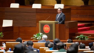 Thủ tướng Chính phủ Phạm Minh Chính trình bày Chương trình hành động thực hiện Nghị quyết Đại hội Đại biểu toàn quốc lần thứ XIV của Đảng tại Hội nghị.