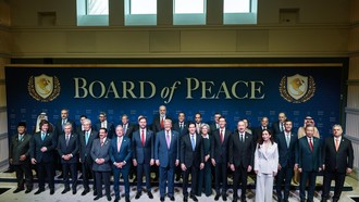 Tổng Bí thư Tô Lâm và các trưởng đoàn dự phiên khai mạc Hội đồng Hòa bình về Gaza. Nguồn: TTXVN.