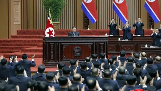 Nhà lãnh đạo Triều Tiên Kim Jong Un tại kỳ họp thứ nhất của Quốc hội tại Bình Nhưỡng, ngày 23/3/2026. Nguồn: Yonhap.