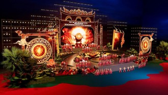 Phối cảnh sân khấu của chương trình “Linh thiêng nguồn cội - Đất Tổ Hùng Vương”.