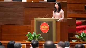 Bộ trưởng Bộ Văn hóa, Thể thao và Du lịch Lâm Thị Phương Thanh trình bày Tờ trình về dự thảo Nghị quyết của Quốc hội về một số cơ chế, chính sách đột phá phát triển văn hoá Việt Nam. Ảnh: An Đăng/TTXVN.