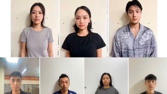 Các đối tượng trong vụ tổ chức sử dụng trái phép chất ma túy xảy ra tại khu vực bãi tắm Tùng Thu (đặc khu Cát Hải, Hải Phòng). Ảnh giữa, hàng trên: Lê Ánh Nhật (nghệ danh là ca sĩ Miu Lê)