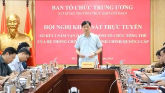 Đồng chí Nguyễn Duy Ngọc, Ủy viên Bộ Chính trị, Bí thư Trung ương Đảng, Trưởng ban Tổ chức Trung ương phát biểu chỉ đạo tại Hội nghị khảo sát trực tuyến sơ kết một năm vận hành mô hình tổ chức tổng thể của hệ thống chính trị, mô hình chính quyền 3 cấp.