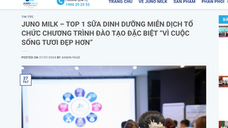 Juno Milk sử dụng thông điệp gây ấn tượng mạnh là "Top 1 Việt Nam ngành sữa miễn dịch", được đăng tải trên website junomilk.vn ngày 27/7/2024. (Ảnh chụp màn hình)