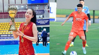 Thanh Thúy và Quang Kiệt cầm cờ Đoàn Thể thao Việt Nam tại khai mạc ASIAD 20