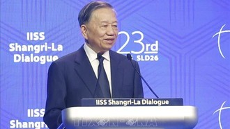 Tổng Bí thư, Chủ tịch nước Tô Lâm phát biểu dẫn đề tại Đối thoại Shangri-La lần thứ 23 và trả lời một số câu hỏi của đại biểu tham dự. Ảnh: Thống Nhất/TTXVN
