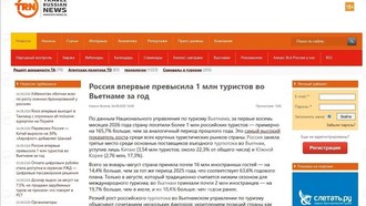 Tờ Thời báo Tin tức Du lịch Nga (Travel Russian News) dẫn số liệu từ Cục Du lịch Quốc gia Việt Nam cho biết lượng khách du lịch Nga đến Việt Nam đã chính thức vượt mốc 1 triệu lượt. Ảnh: TTXVN