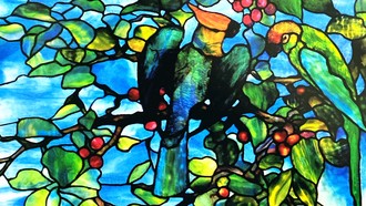 “Những con vẹt” - cửa sổ kính ghép chì do xưởng Tiffany Studios thực hiện khoảng năm 1905. Ảnh: The “Lost” Treasures of Louis Comfort Tiffany