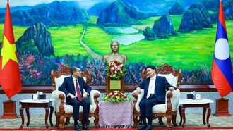 Thủ tướng Lê Minh Hưng hội kiến Tổng Bí thư, Chủ tịch nước Lào Thongloun Sisoulith. (Ảnh: Dương Giang/TTXVN)