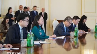 Phó Chủ tịch nước Võ Thị Ánh Xuân tại hội đàm. (Ảnh: Tâm Hằng/TTXVN)