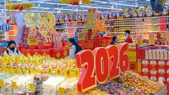 Gian hàng phục vụ Tết nguyên đán Bính Ngọ ở siêu thị GO! Cần Thơ. 