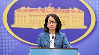 Người Phát ngôn Bộ Ngoại giao Việt Nam Phạm Thu Hằng tại họp báo thường kỳ Bộ Ngoại giao. (Ảnh: BNG)