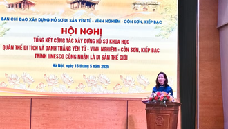 Quang cảnh Hội nghị Tổng kết hành trình đưa Yên Tử-Vĩnh Nghiêm-Côn Sơn, Kiếp Bạc thành Di sản Thế giới.