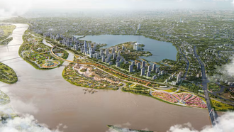 Phối cảnh Dự án Trục Đại lộ cảnh quan sông Hồng.
