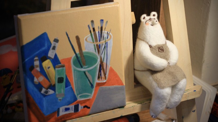 Một sản phẩm từ len Văn Anh tạo ra cho một quán cà phê tại Hà Nội. 