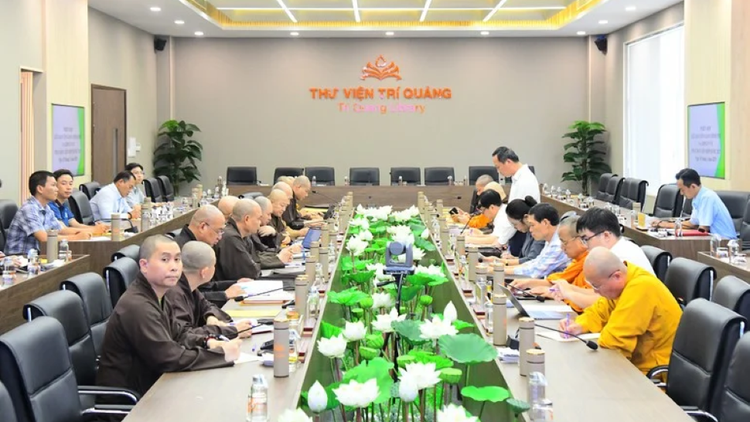 Quang cảnh buổi làm việc giữa Ban Tôn giáo Chính phủ và Ủy ban Tổ chức Đại lễ Vesak Liên Hiệp Quốc 2025 vào chiều 19-3