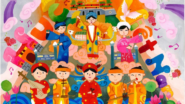 Tác phẩm “Huế – Một thoáng cố đô” của em Ngô Kỳ Hân (2014), Giải Nhất Bảng A (dưới 12 tuổi). 