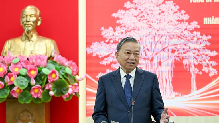 Tổng Bí thư Tô Lâm phát biểu kết luận cuộc làm việc với Báo Nhân Dân. (Ảnh: Duy Linh)