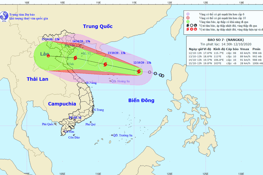 Vị trí và đường đi của bão số 7. Ảnh: Trung tâm Dự báo KTTV Quốc gia.