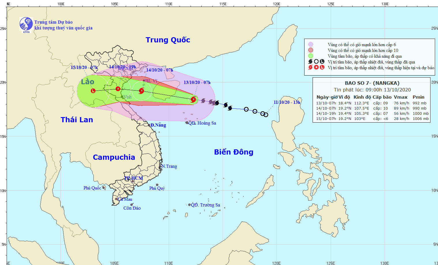 Vị trí và đường đi của bão số 7. Ảnh: Trung tâm Dự báo KTTV Quốc gia.