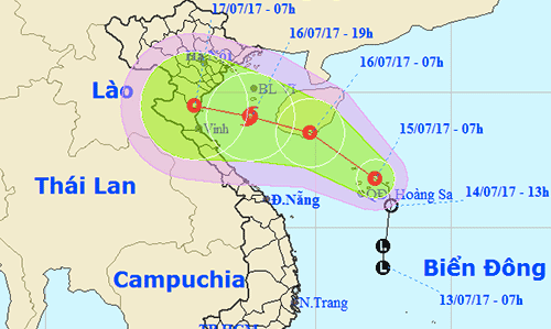 Dự báo đường đi của áp thấp nhiệt đới. Ảnh: NCHMF.