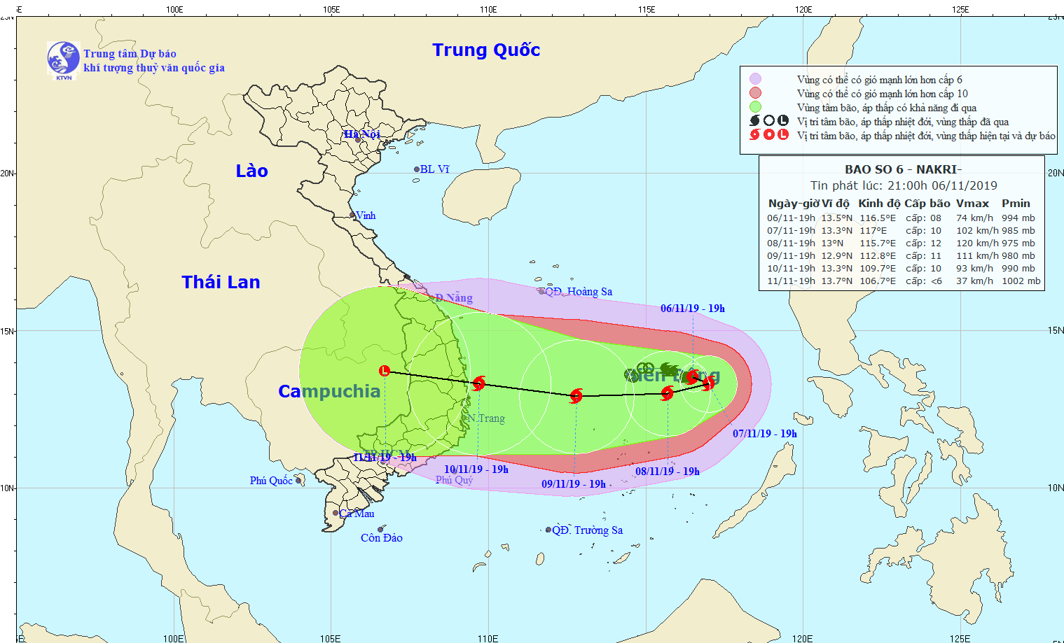 Bão số 6 mạnh cấp 11, đổ bộ vào các tỉnh Quảng Ngãi đến Ninh Thuận