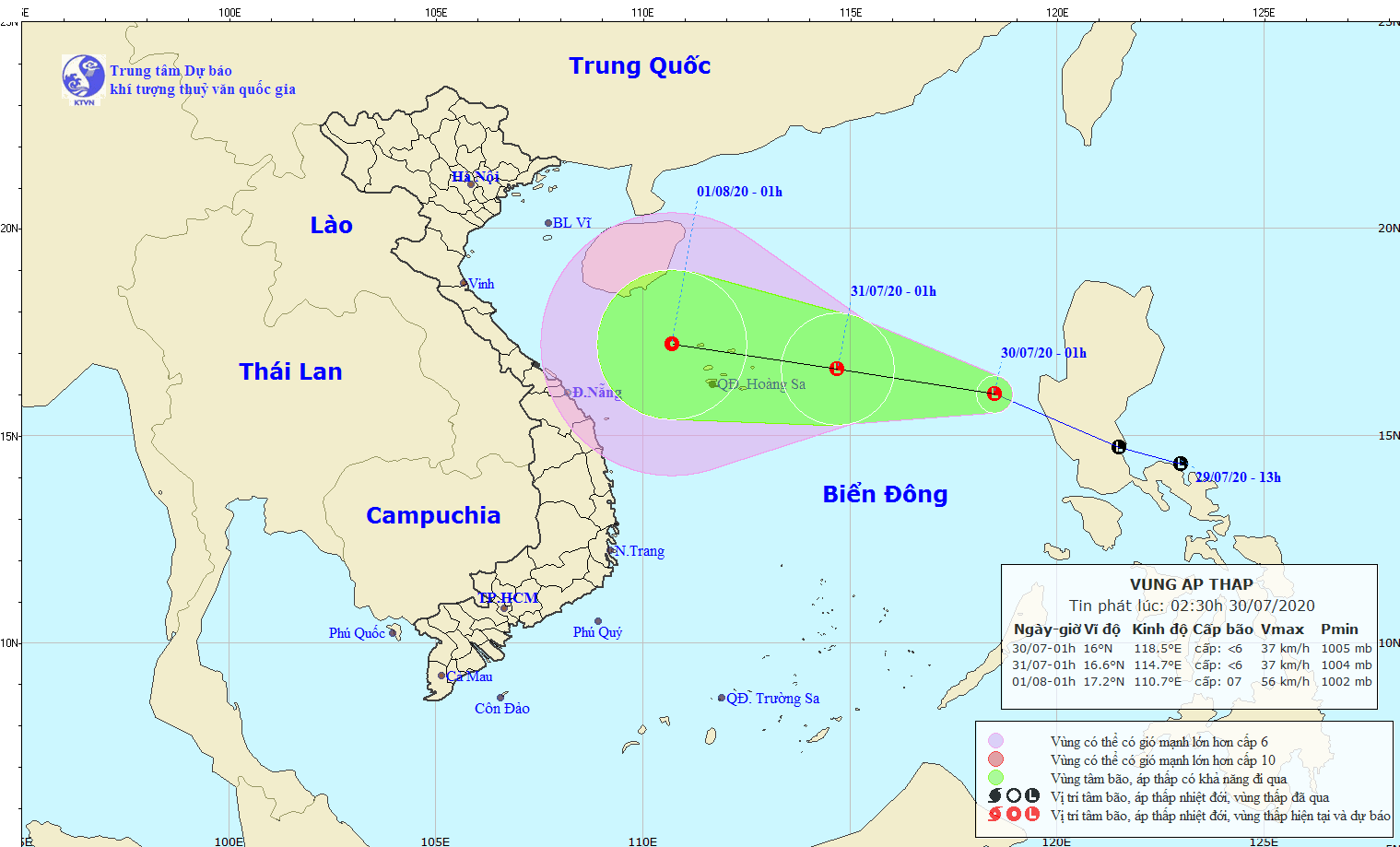 Xuất hiện vùng áp thấp trên Biển Đông