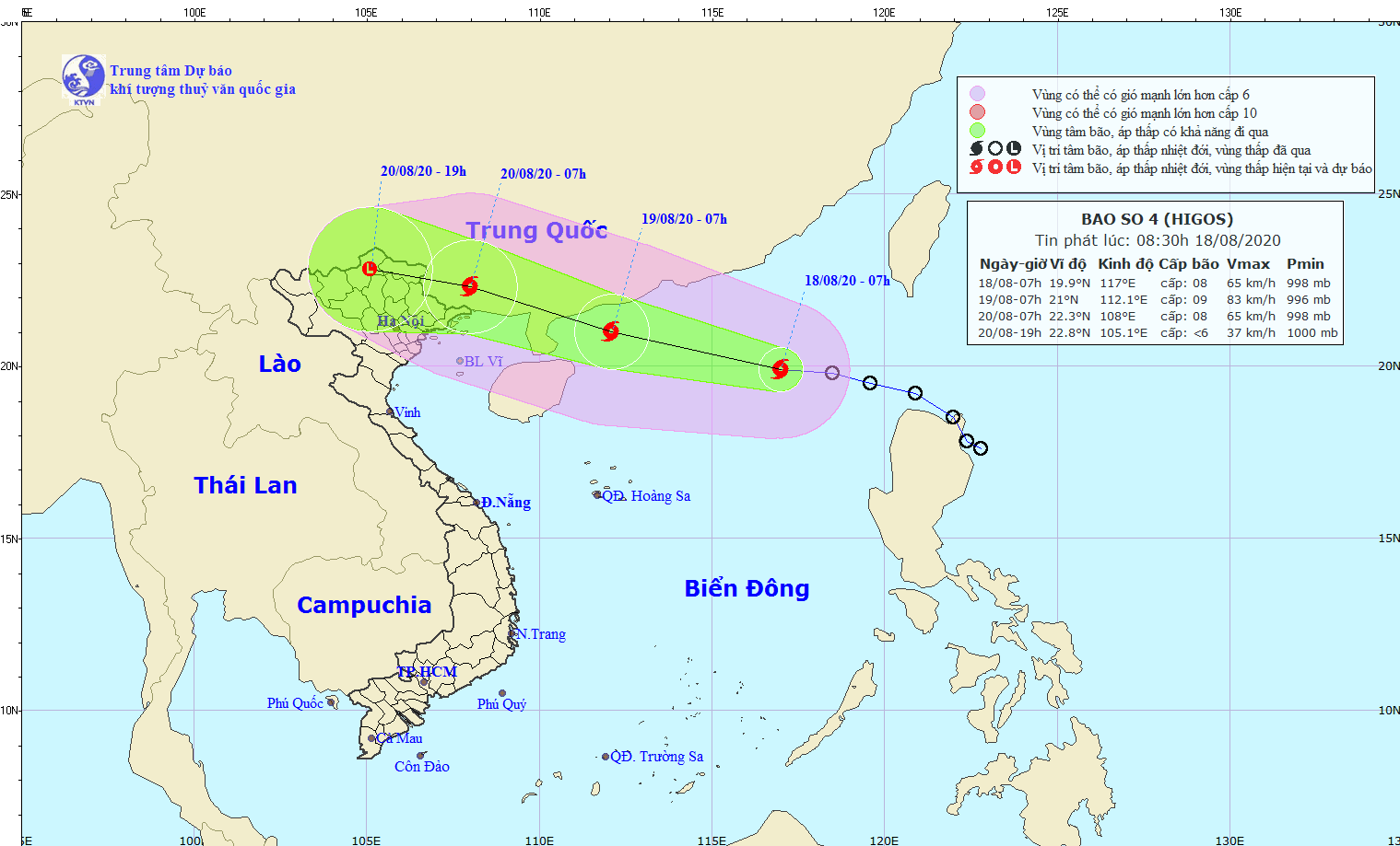 Bão Higos tiến vào Biển Đông