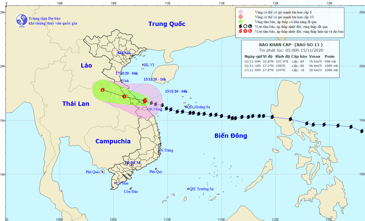 Bão Vamco đổ bộ vào đất liền, gây mưa lớn cho Trung Bộ