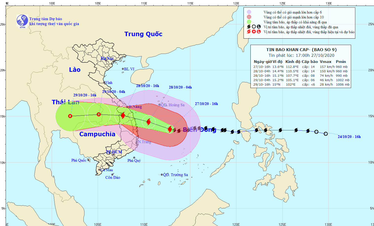 Vị trí và hướng đi của bão số 9.