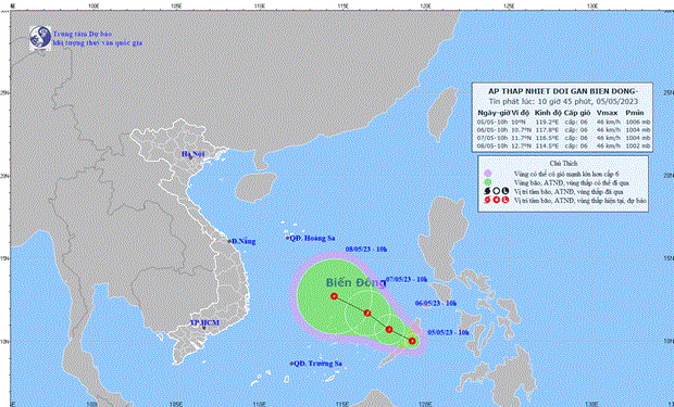 Vị trí và đường đi của áp thấp nhiệt đới. 