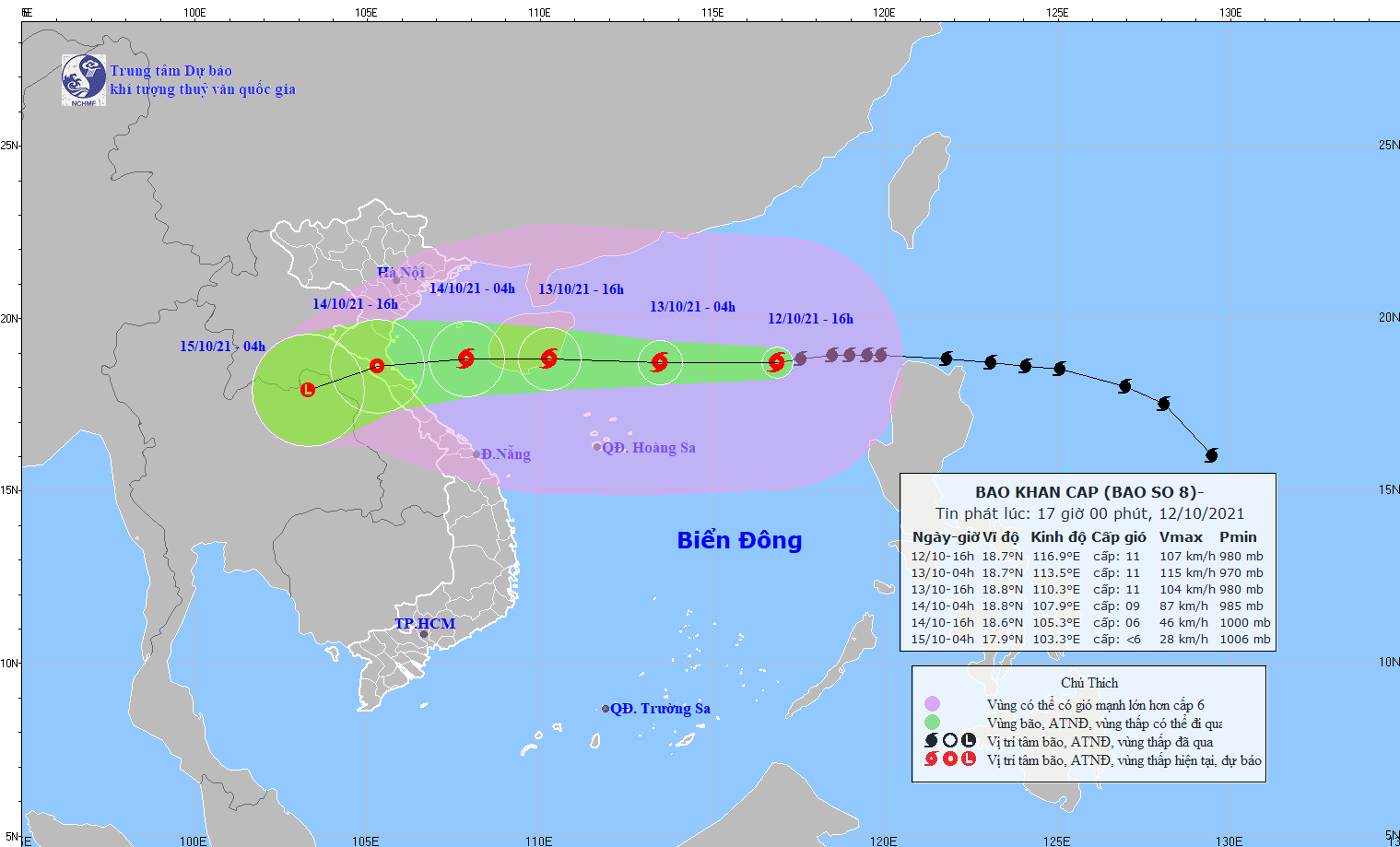 Hình ảnh hướng di chuyển của bão số 8 - Ảnh: Trung tâm Dự báo Khí tượng thủy văn Quốc gia