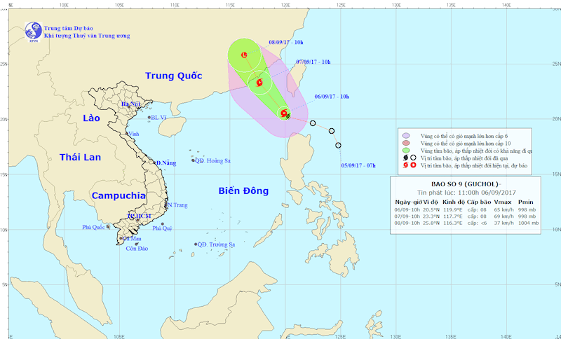 Dự báo đường đi của bão số 9.