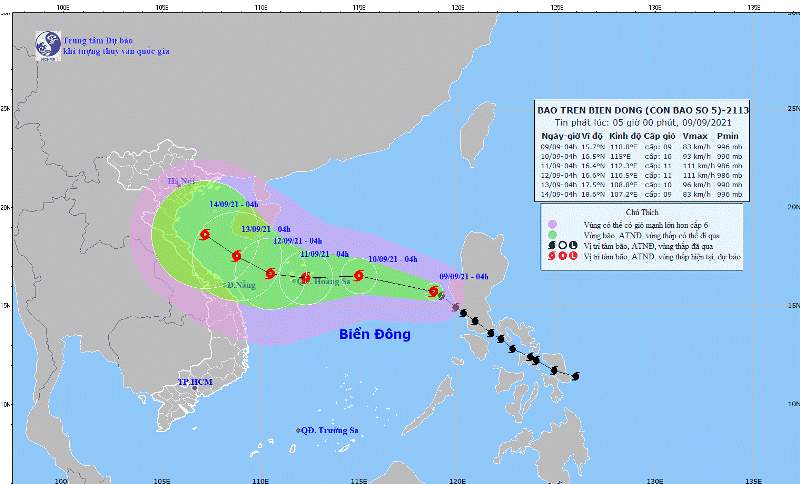 Bão số 5 giật cấp 11, cách quần đảo Hoàng Sa 700km