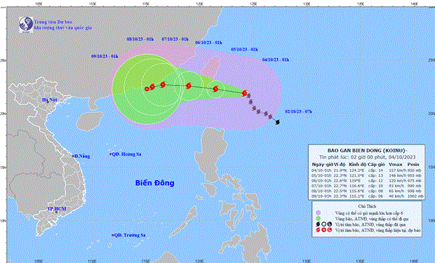 Bão KOINU có gió mạnh cấp 14, giật cấp 17