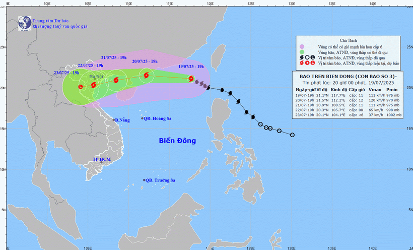Bão số 3 giật cấp 14, phía Đông Bắc khu vực Bắc Biển Đông biển động dữ dội