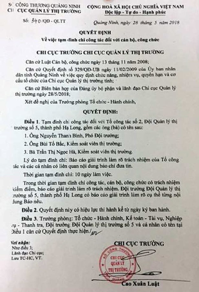 Tạm đình chỉ 3 cán bộ quản lý thị trường chặn xe tải giữa đường - ảnh 1